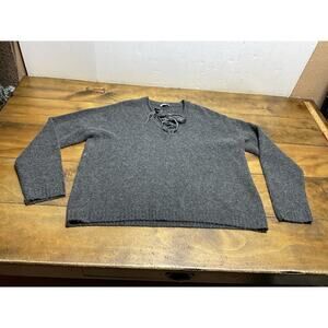 Rails Olivia Wool & Cashmere Lace Up Sweater Oversized Heather Gray Ash Medium